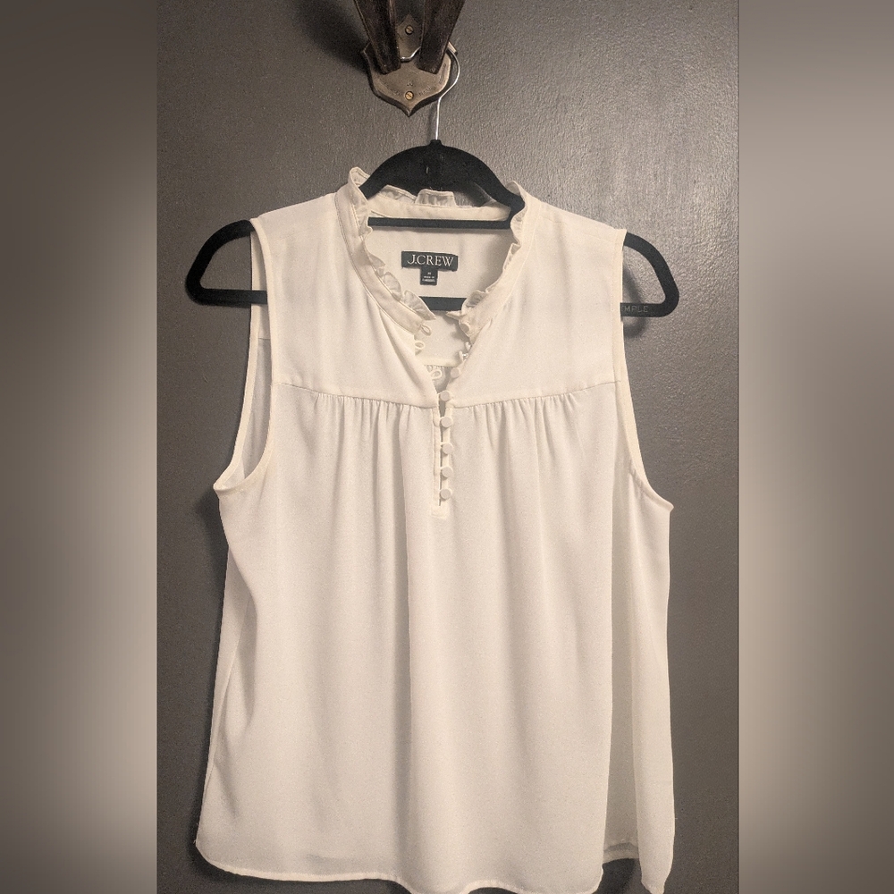 J. Crew Ivory Ruffle Neck Blouse